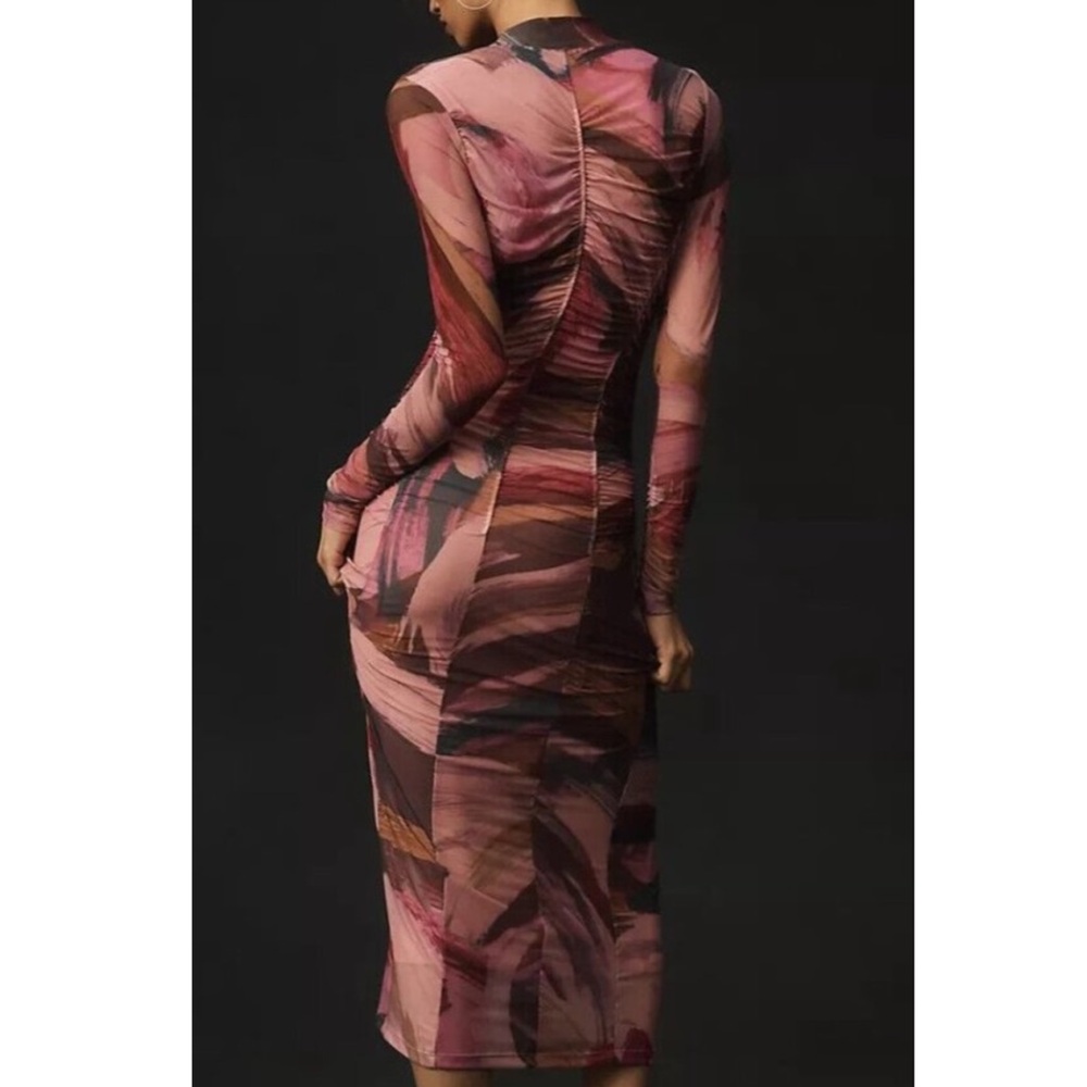 Anthropologie Long-Sleeve Printed Mesh Midi Dress Size Small - Picture 2 of 14
